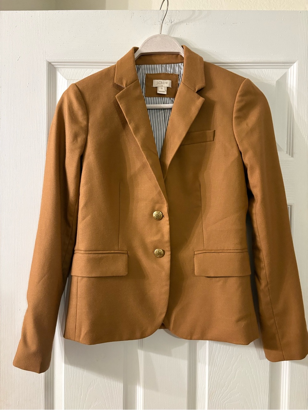 J.Crew Camel Regent Blazer Wool Blend Gold Crest Buttons Sz 0